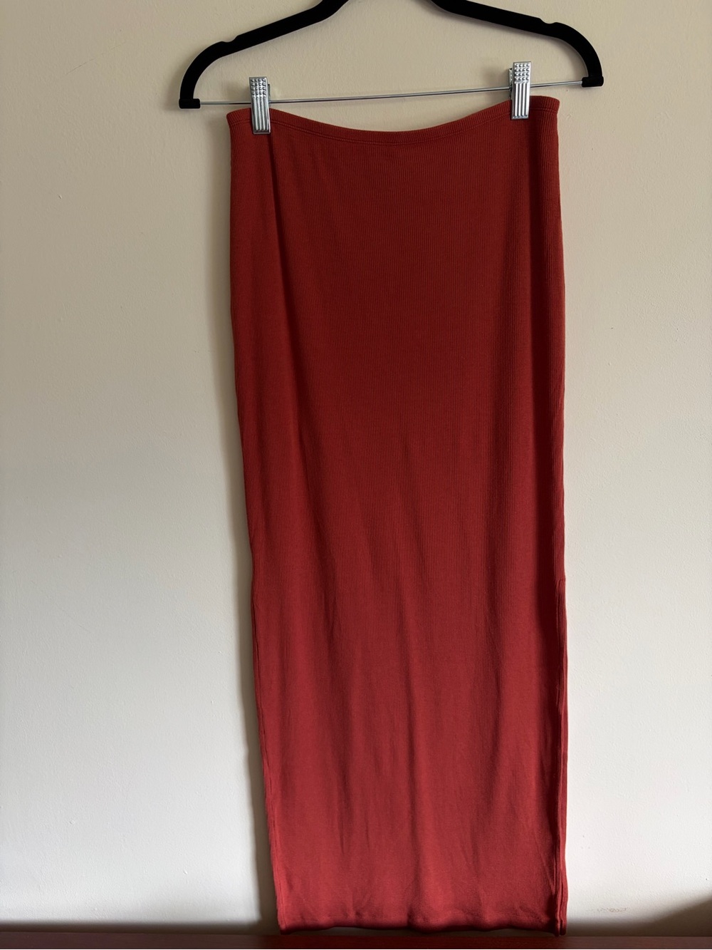 LNA Ribbed Maxi Skirt in Rust Orange cinnamon